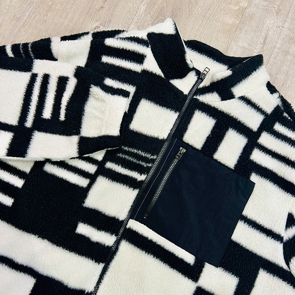 Men's Faux Sherpa fleece Sherling Trucker Jacket geometric streetwear Y2K 2XL - Picture 2 of 16